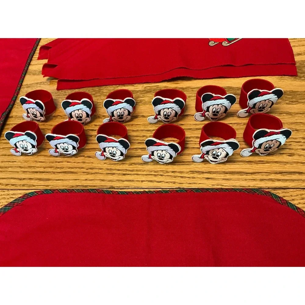 Disney Christmas Table Linens Set 37pc Mickey Donald Pluto Runner Placemats Red